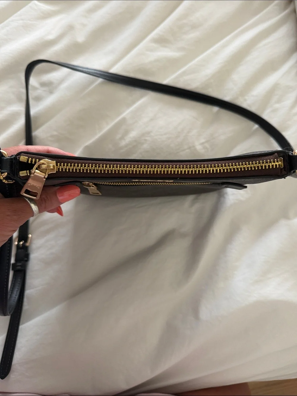 Authentic Coach Brown Signature Crossbody with Black Strap